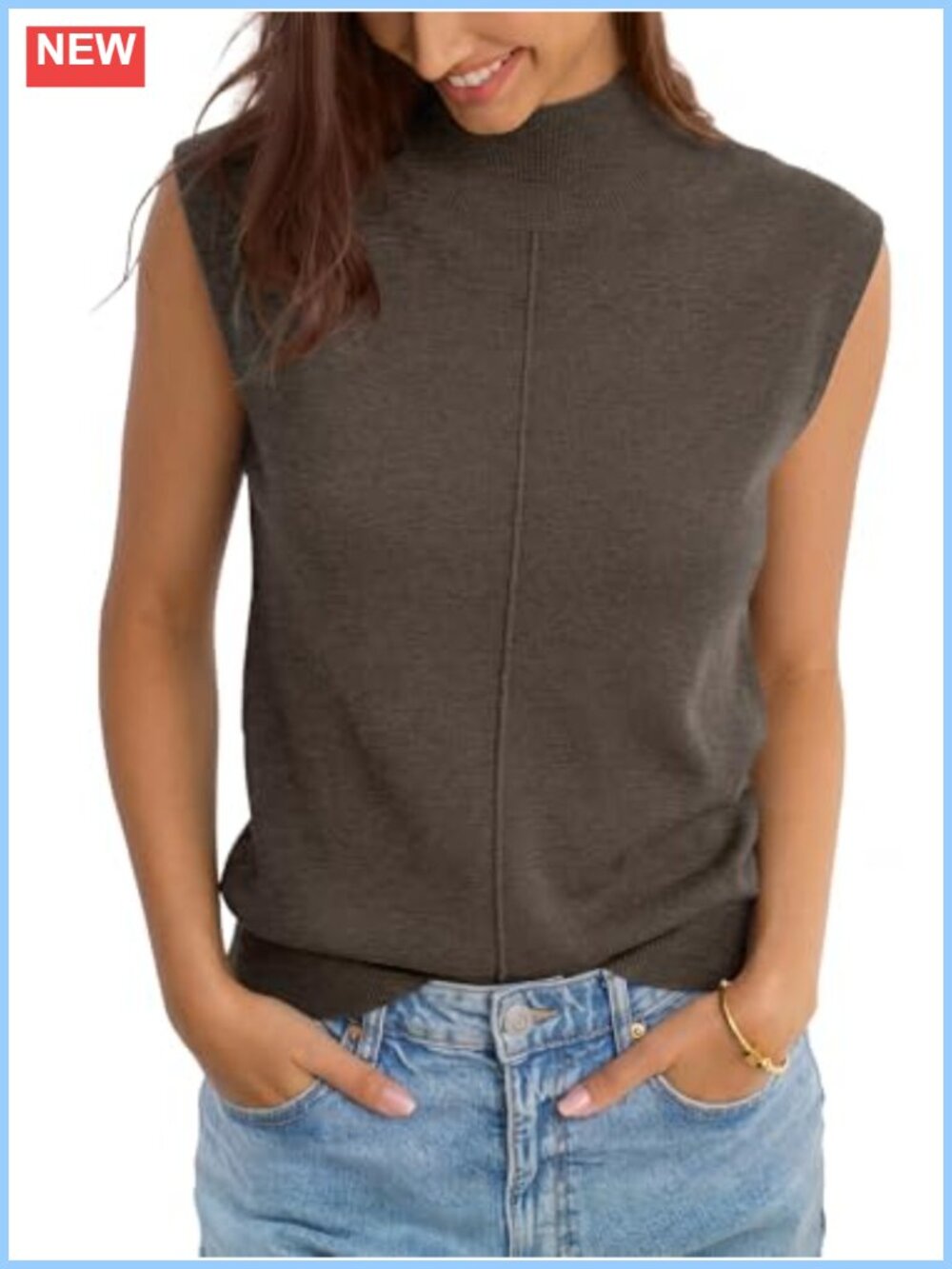 Wool Blend Mock Neck Tank Top Loose Fit Sleeveless Sweater Vest